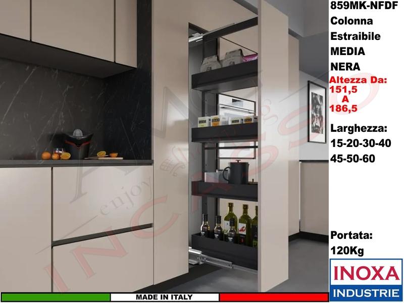 Colonna Dispensa Largh.20 859MK/20 H.da 151,5 a 186,5 Nero e 4 Cesti Neri