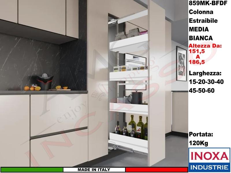 Colonna Dispensa Largh.20 859MK/20 H.da 151,5 a 186,5 Bianco e 4 Cesti Bianchi