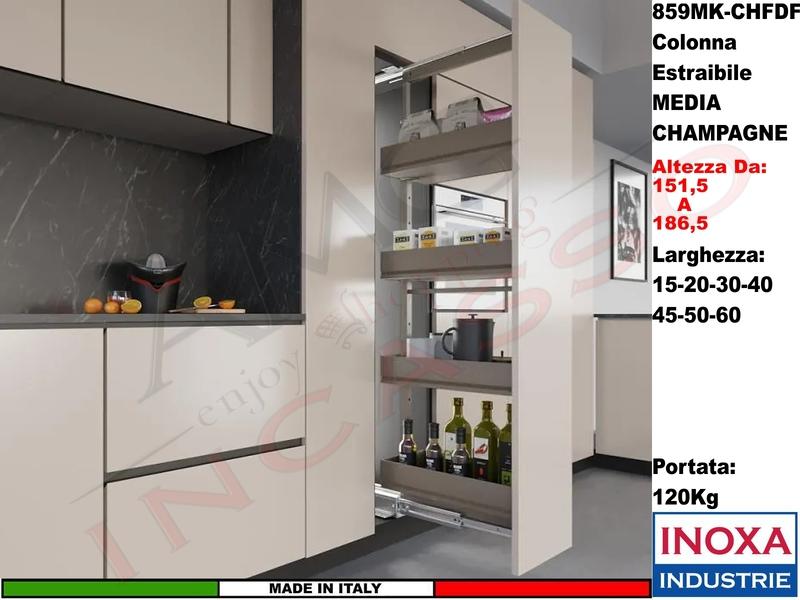 Colonna Dispensa Largh.20 859MK/20 H.da 151,5 a 186,5 Champagne e 4 Cesti Champagne
