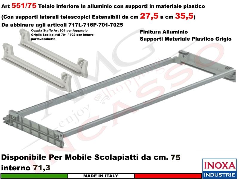 Telaio Alluminio 551/75GXP1 Scolapiatti 75 Interno 71,3 Estensibile da 27 a 35