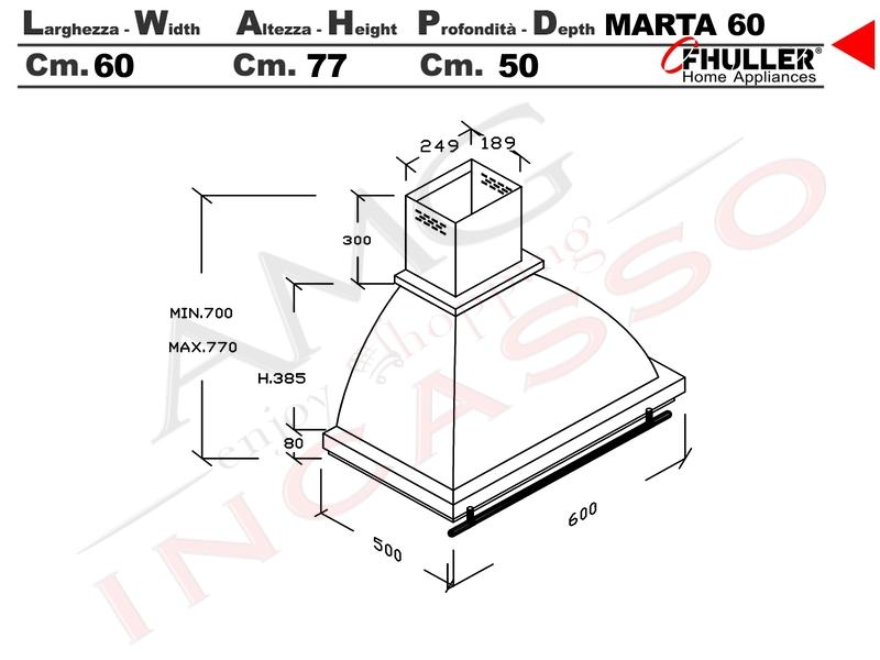 Cappa Parete Rustica Marta 60 Verniciata ANTRACITE Tubo Rame Motore 420 M³/h