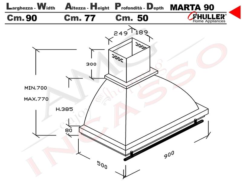 Cappa Parete Rustica Marta 90 Verniciata ANTRACITE con Tubo Rame Motore 420 M³/h