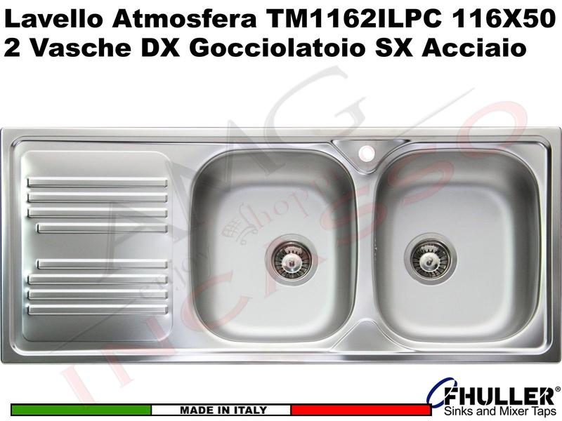 Lavello Apell-Fhuller Atmosfera Acciaio Prelucido 116X50 2 Vasche DX e Gocc. SX