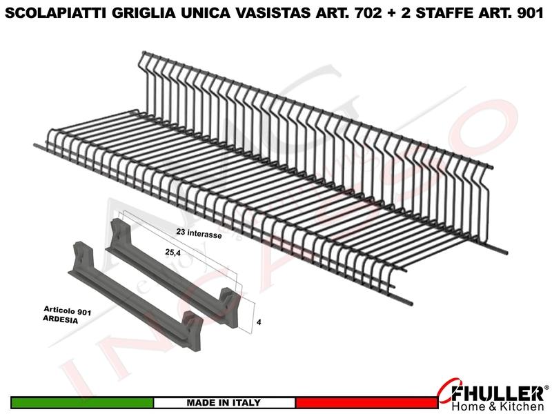 Scolapiatti VASISTAS Griglia Unica ARDESIA 702 Pensile 70 Interno 65,5 + 2 Staffe 901