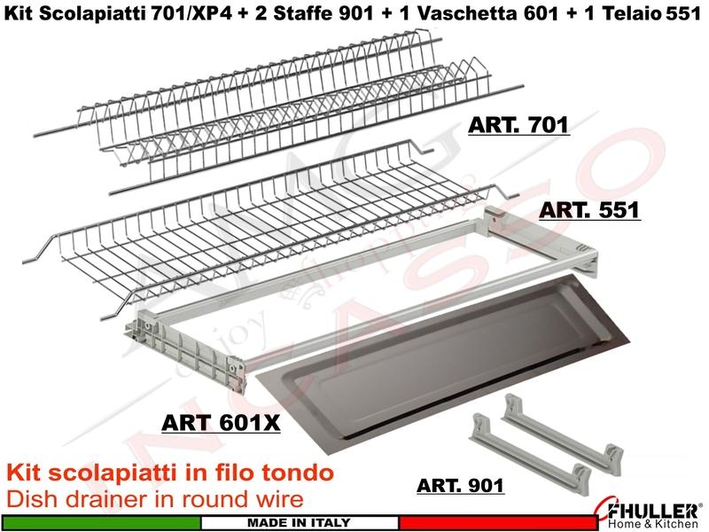 Kit Scolapiatti 80 701/80XP4 + 2 Staffe + 1 Vaschetta 601 INOX + 1 Telaio 551