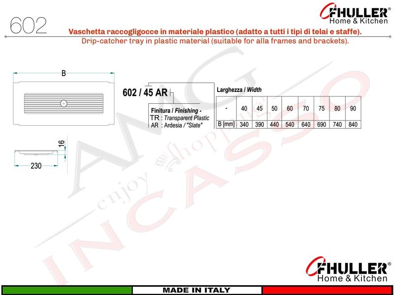 Scolapiatti VASISTAS Griglia Unica INOX 702 Pensile 75 Interno 70,5 + 2 Staffe 901 + Vaschetta 602
