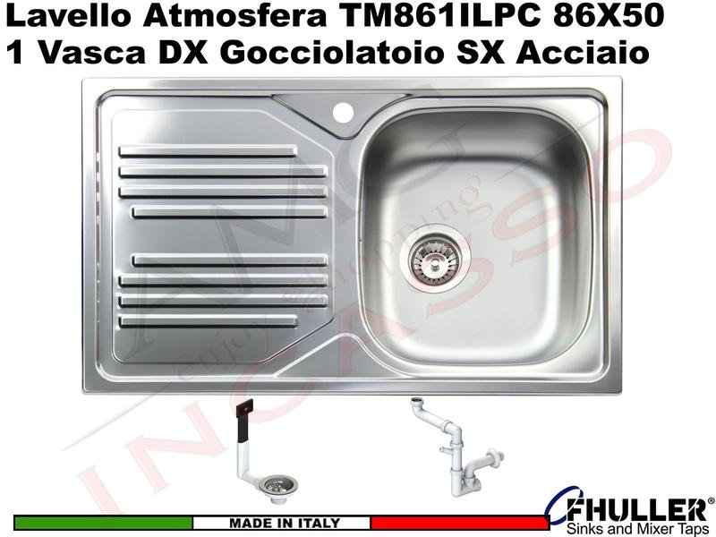 Lavello Apell Atmosfera TM861ILPC 86X50 1 Vasca DX Gocciolatoio SX Acciaio