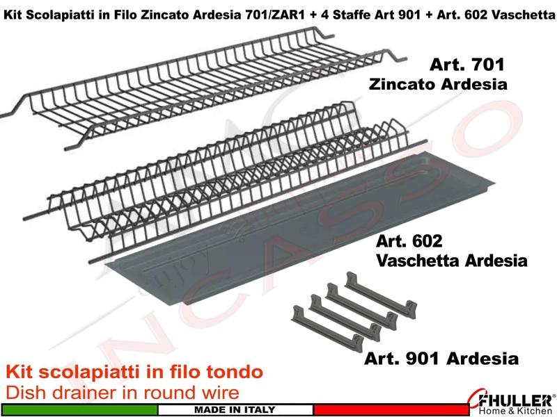 Scolapiatti INOXA-FHULLER Ardesia Incasso Pensile 40 Interno 35,6 + Staffe + Vaschetta