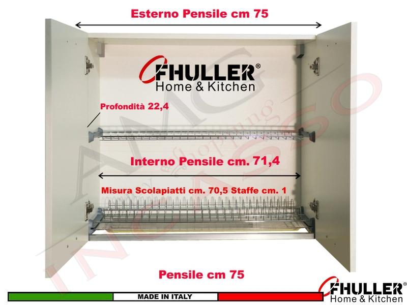 Scolapiatti INOXA-FHULLER Grigio Incasso Pensile 75 Interno 70,5 + Staffe + Vaschetta