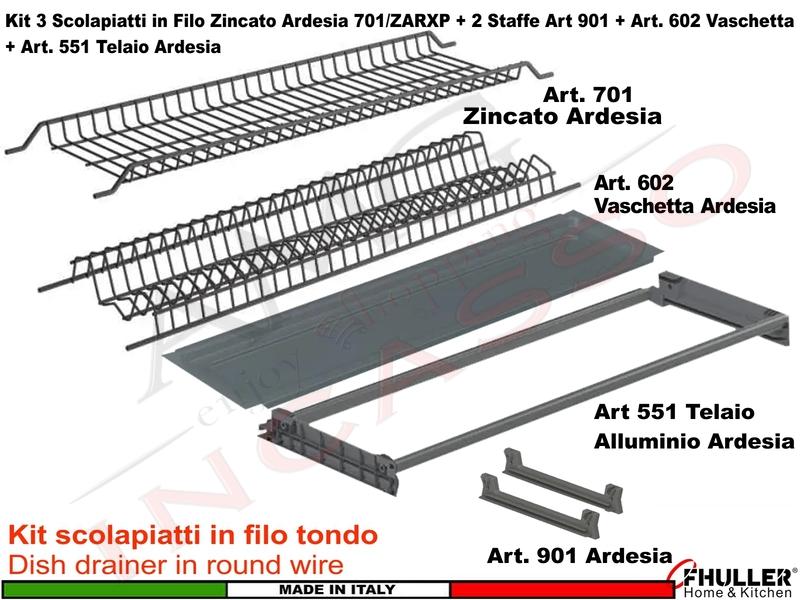 Scolapiatti INOXA-FHULLER Ardesia Incasso Pensile 70 Interno 65,5 +Staffe+Vaschetta+Telaio