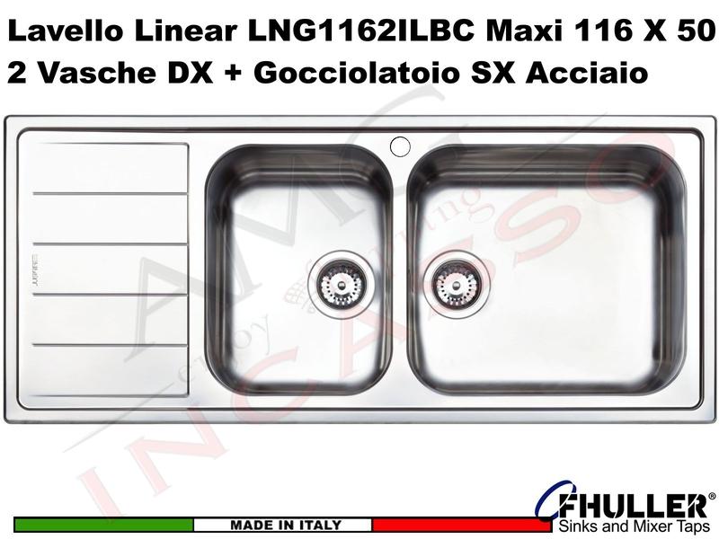 Lavello Cucina Linear 2 Vasche Destre cm.116x50 Acciaio Inox