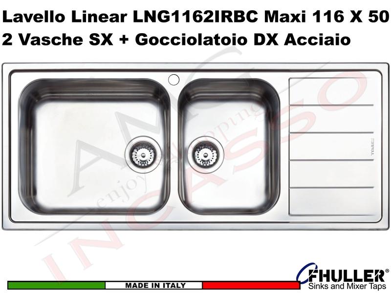 Lavello Cucina Linear 2 Vasche Sinistre cm.116x50 Acciaio Inox