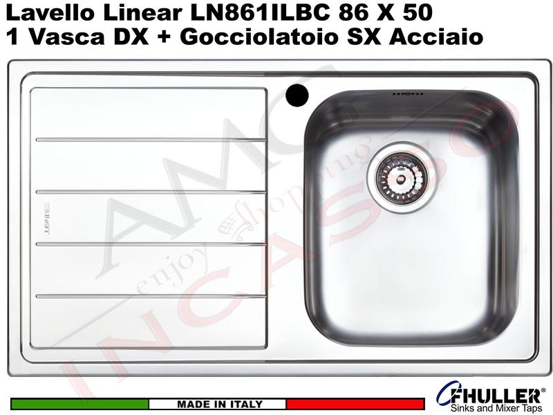 Lavello Apell Linear LN861ILBC 86X50 1 Vasca DX + Gocciolatoio SX Acciaio