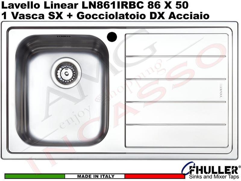Lavello Apell Linear LN861IRBC 86X50 1 Vasca SX + Gocciolatoio DX Acciaio