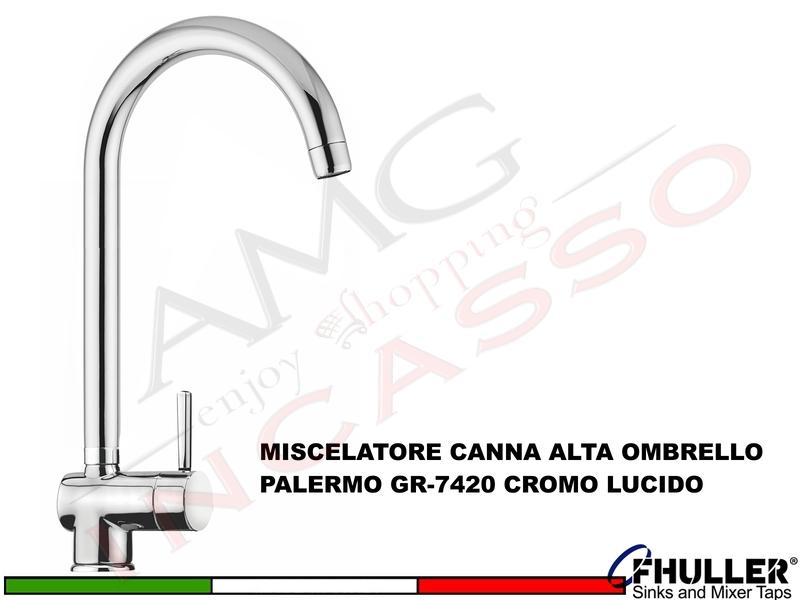 FHULLER Rubinetto Miscelatore Cucina PALERMO GR 7420 PRAIANO Canna Alta 40 cm Cromo