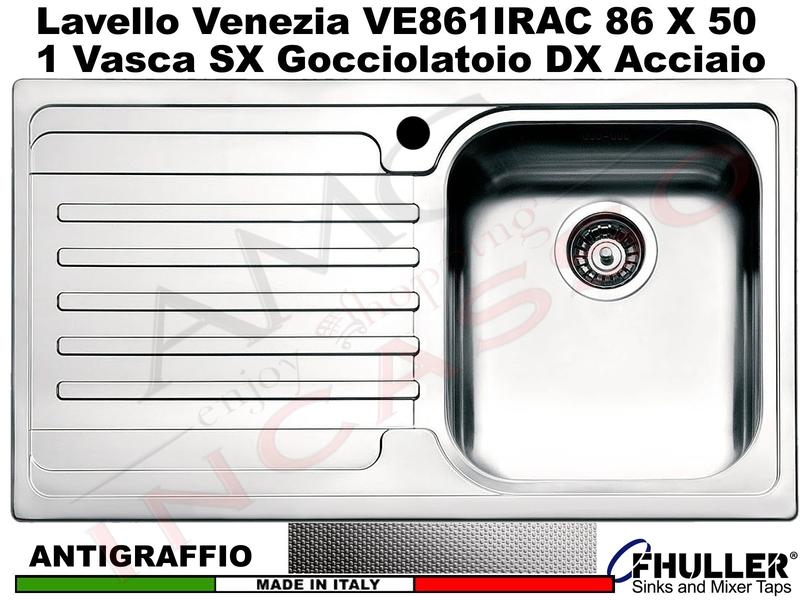Lavello APELL-FHULLER Venezia Acciaio Antigraffio 86 X 50 1 Vasca DX e Gocc. SX