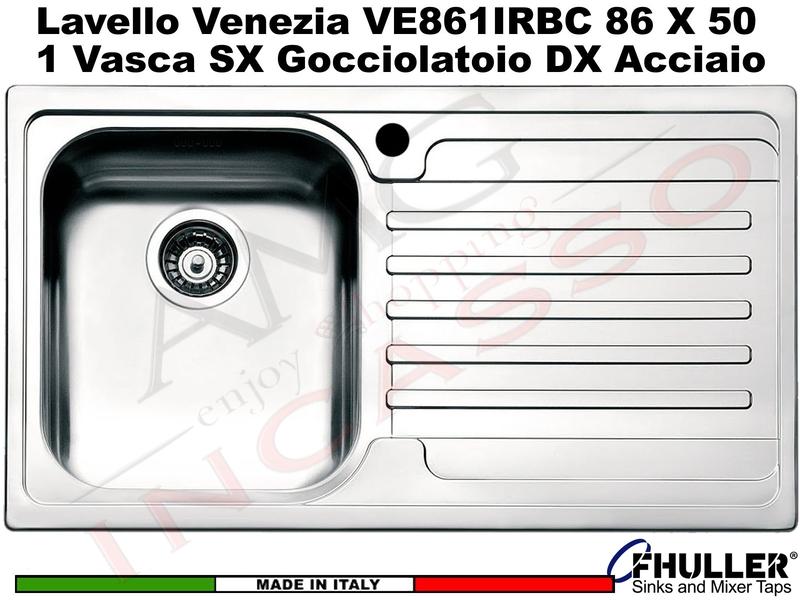Lavello APELL-FHULLER Venezia Acciaio Spazzolato 86 X 50 1 Vasca SX e Gocc. DX