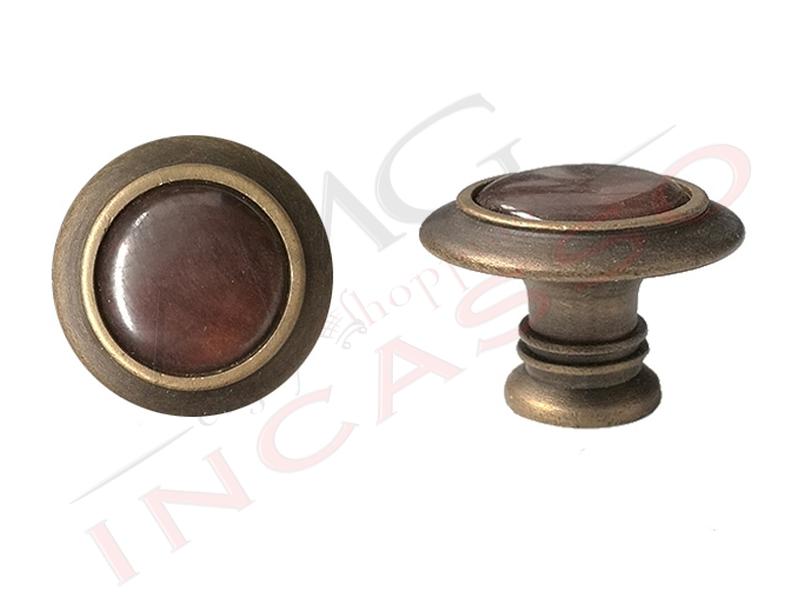 Pomolo Pomello Vanessa V02 rotondo ottone antico + lacca scura