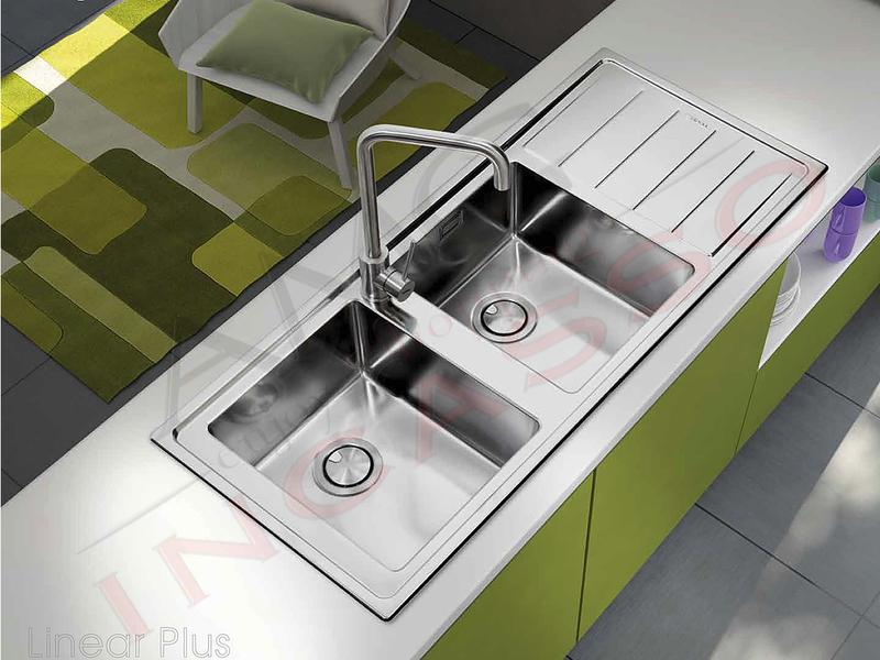 Lavello Cucina Incasso Inox.Lavello Cucina Linear Plus 2 Vasche Cm 116x50 Acciaio Inox Spazzolato Amg Incasso Elettrodomestici Da Incasso