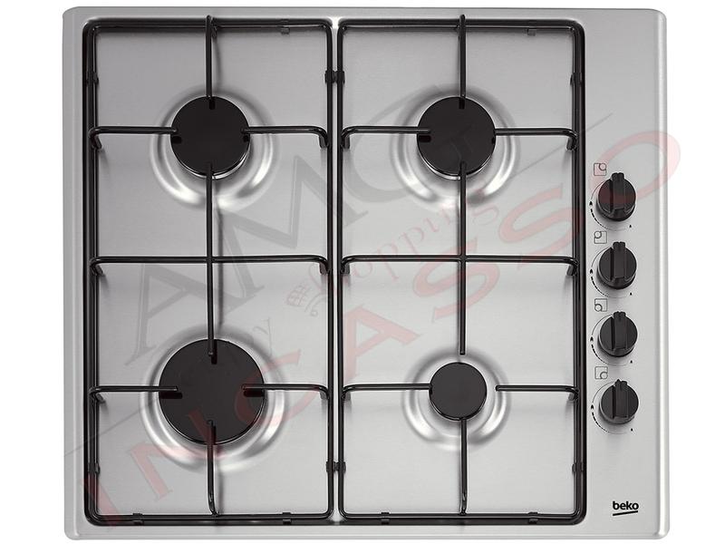 Piano Cottura 60 Beko HIZG64120SX 4 Fuochi Griglie Piattina Inox Comandi Laterali