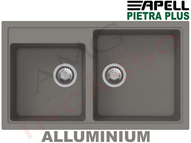 Lavello Cucina New Pietra Plus 2 Vasche cm.86X50 Fragranite Alluminio