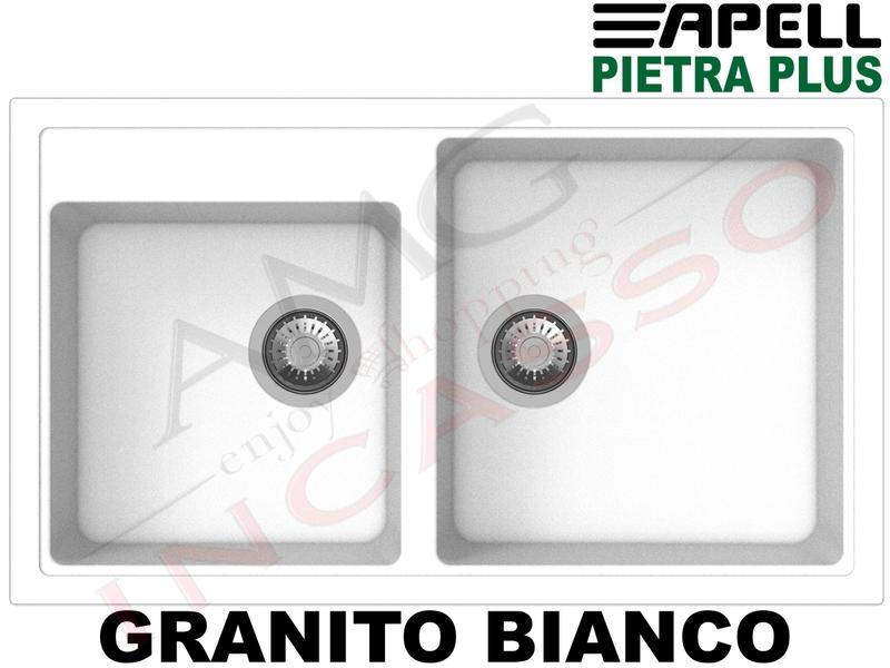Lavello Cucina New Pietra Plus 2 Vasche cm.86X50 Fragranite Bianco