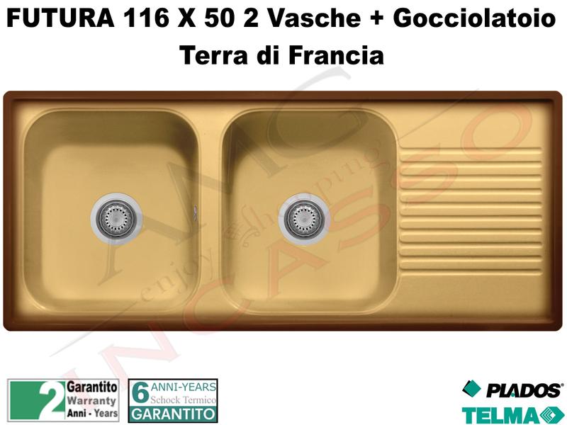 Lavello Plados Telma Futura FT11620-02 116X50 2 Vasche + Gocc. Terra Di Francia
