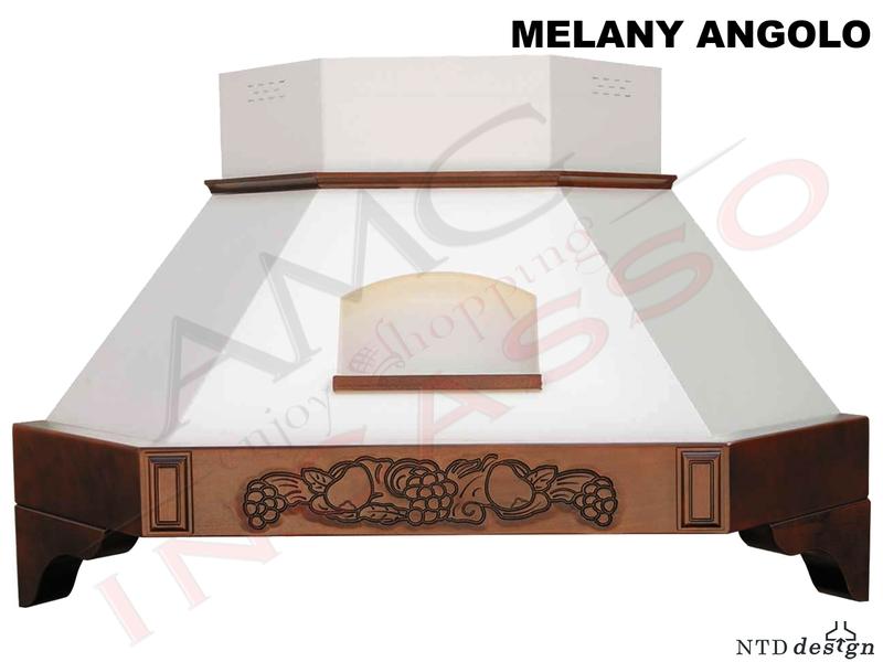 Cappa Angolo Melany 103X103 Con Trave Legno Massello Tiglio Verniciato