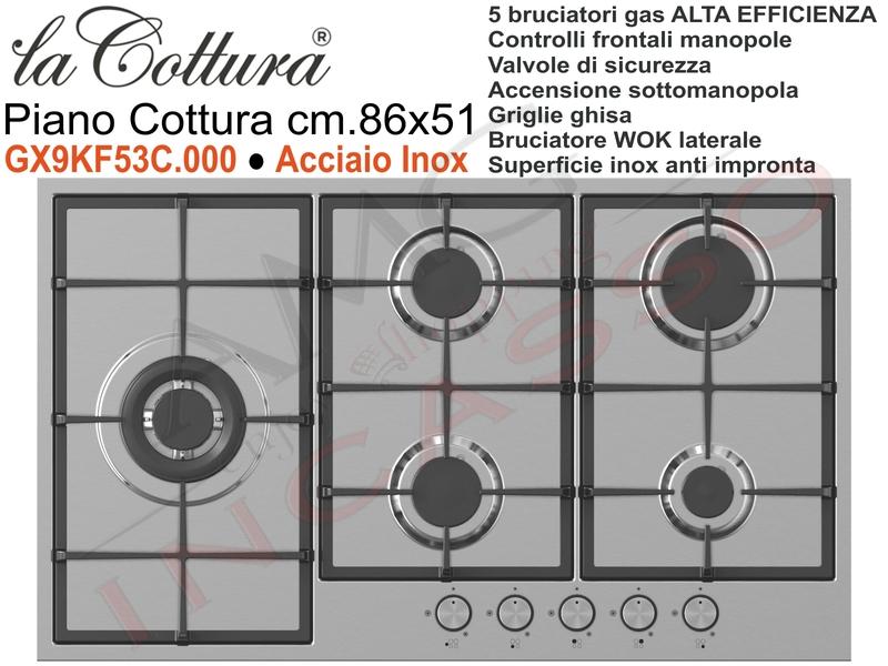 Piano Cottura La Cottura® Slim Line 90 5 Fuochi di cui 1 Tripla Corona Acciaio Griglie Ghisa