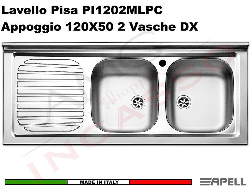 Lavello Apell Pisa PI1202MLPC Appoggio 120X50 2V DX Goc.SX Acciaio