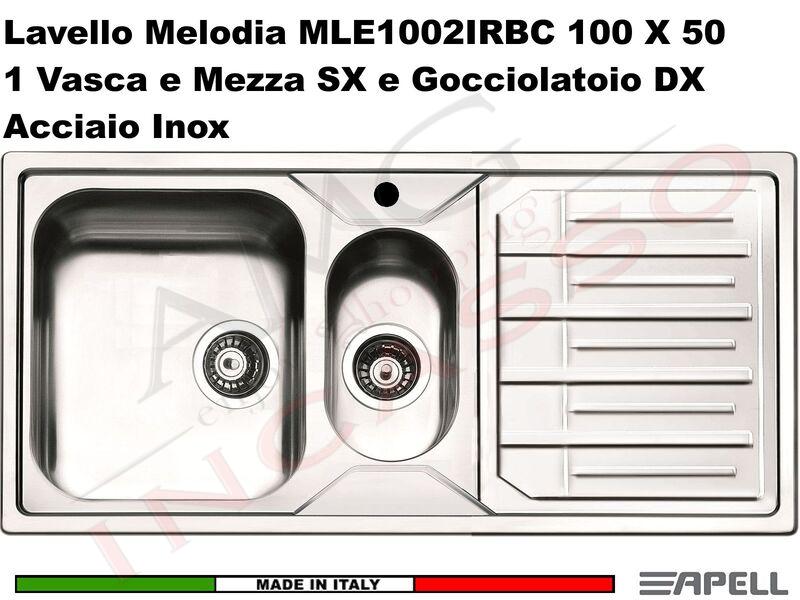 Lavello Apell Melodia 100X50 1 Vasca e Mezza SX e Gocc.DX Acciaio