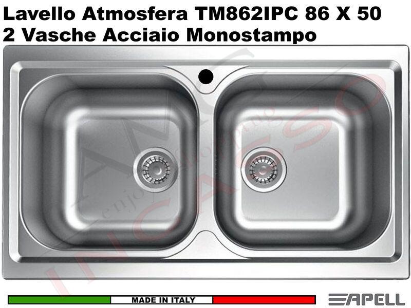 Lavello Cucina Atmosfera 2 Vasche cm. 86x50 Acciaio Inox Prelucido