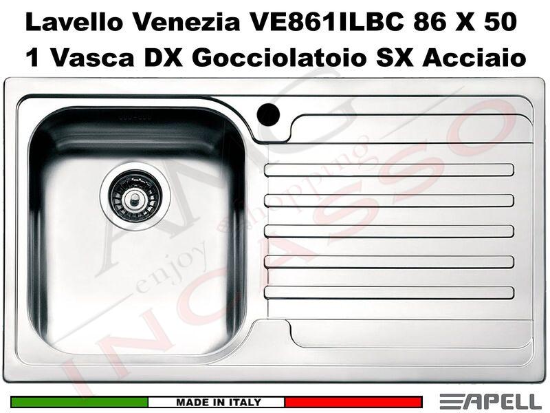 Lavello Apell Venezia VE861ILBC 86 X 50 1 Vasca DX Gocciolatoio SX Acciaio