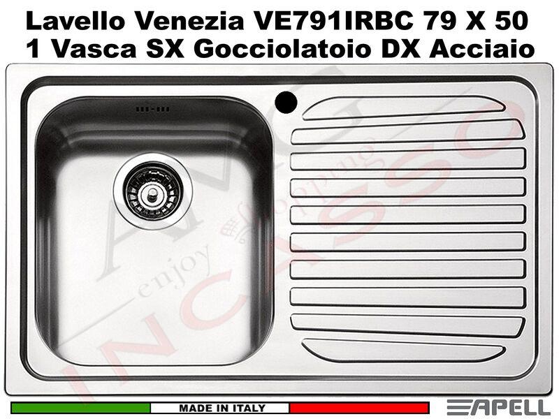 Lavello Apell Venezia VE791IRBC 79X50 1 Vasca SX Gocciolatoio DX Acciaio