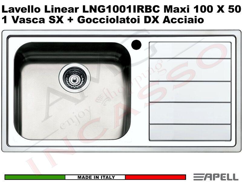 Lavello Apell Linear LNG1001IRBC Maxi 100X50 1 Vasca SX + Gocciolatoi DX Acciaio