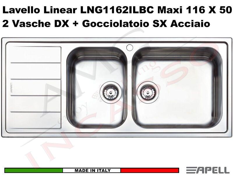 Lavello Cucina Linear 2 Vasche Destre cm.116x50 Acciaio Inox