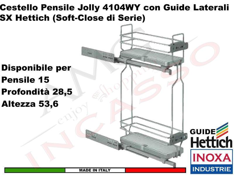Carello Jolly Estraibile INOXA 4104WY/15-28P Guide HETTICH Pensile 15 Bianco o Grigio