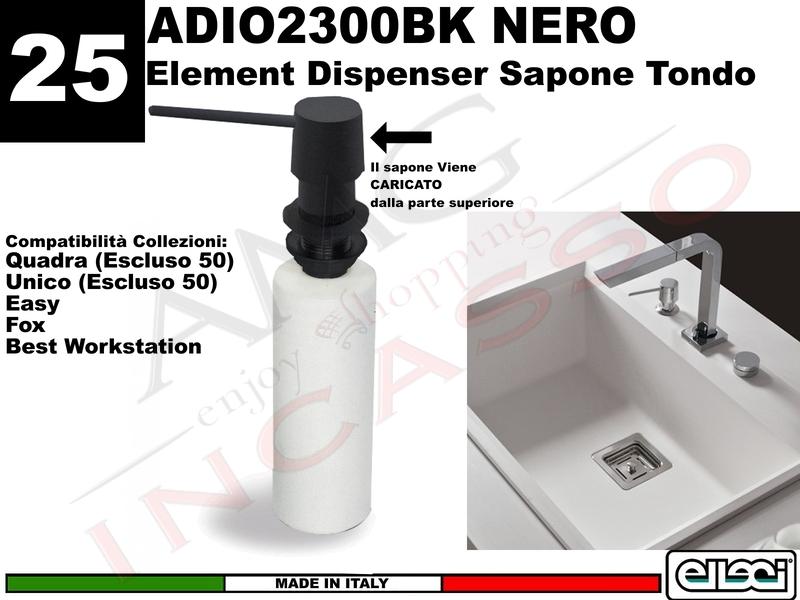 Accessorio 25 ADI02300BK Dispenser Sapone Tondo Nero per tutti i lavelli