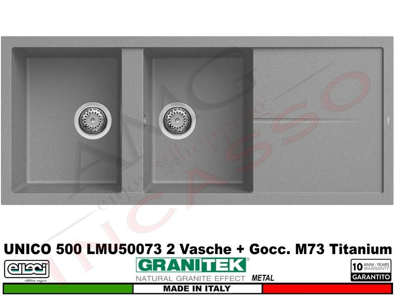Lavello Elleci Unico 500 LMU50073 116X50 2 Vasche + Granitek Metal® M73 Titanium