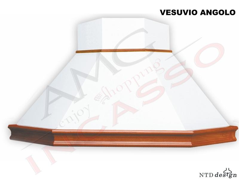 Cappa Angolo Vesuvio 103X103 Con Trave Legno Massello Frassino Verniciato
