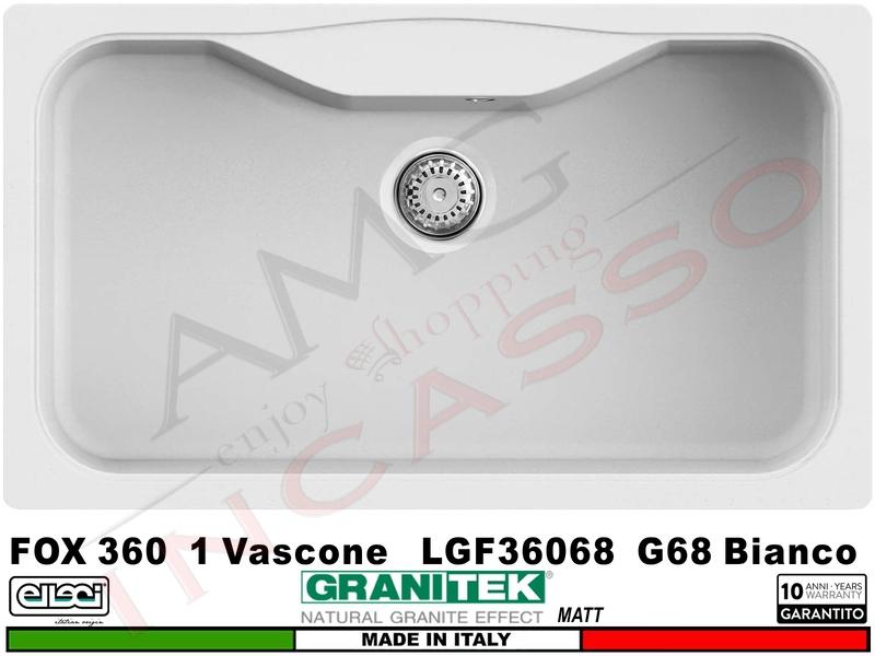 Lavello Fox 360 LGF36068 86X50 1 Vasca Fragranite Granitek® G68 Bianco