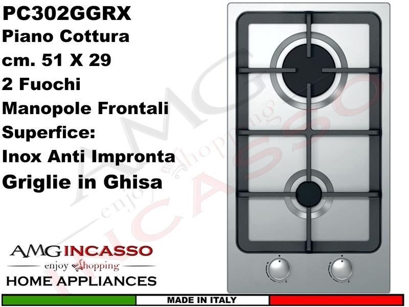 Piano Cottura AMG Home PC302GGRX Incasso Cucina Domino 30 2 Fuoch Gas Acciaio IX