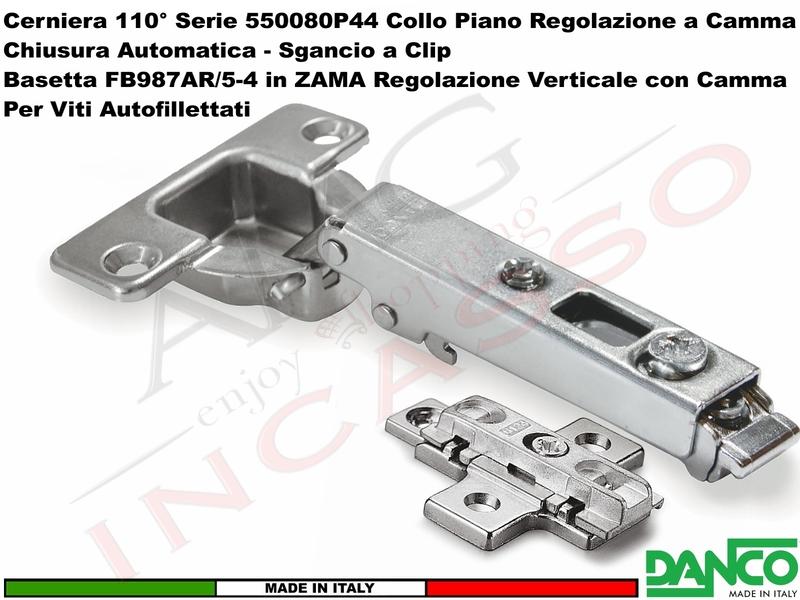 Cerniera Clip Danco F550080P44 Automatica 110° Collo Piano + Basetta 987 Zama