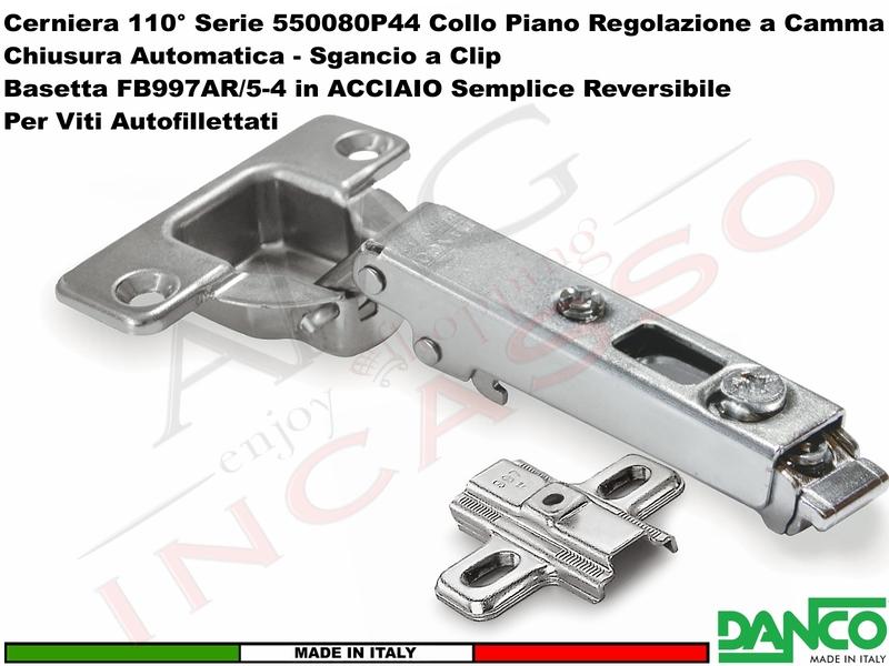 Cerniera Clip Danco F550080P44 Automatica 110° Collo Piano + Basetta 997 Acciaio