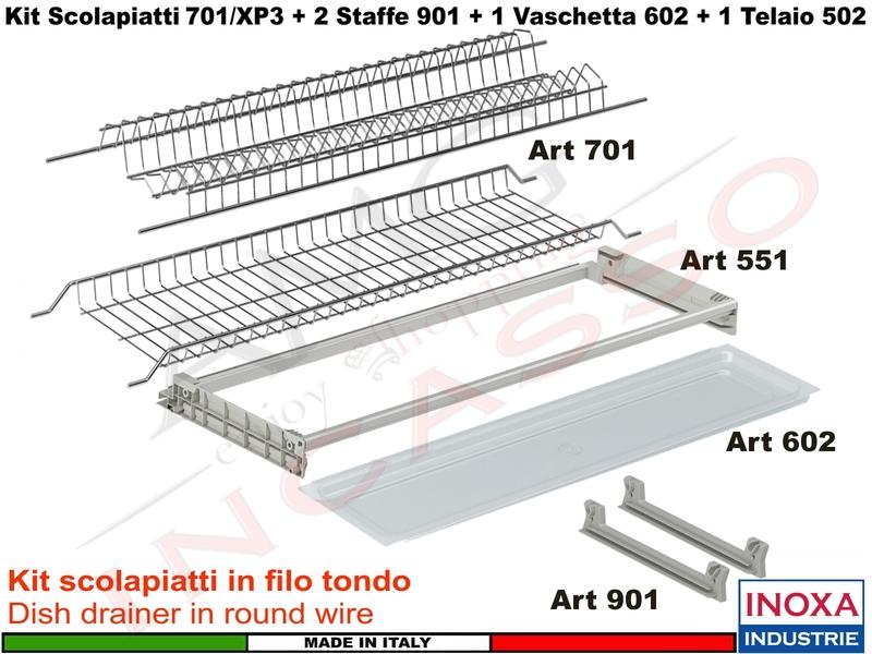 Kit Scolapiatti 45 701/45XP3 + 2 Staffe 901 + 1 Vaschetta 602 + 1 Telaio 502