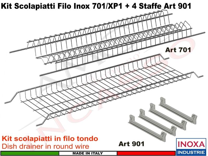 Kit Scolapiatti Filo Inox Pensile cm. 80 INOXA 701/80XP1 + 4 Staffe Art. 901