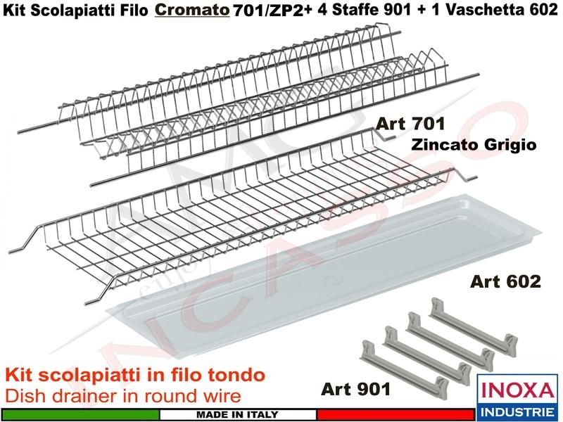 Kit Scolapiatti Zincato 60 701/60ZGP2 + 2 Staffe 901 + 1 Vaschetta 602