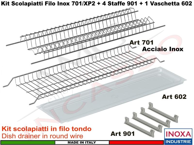 Scolapiatti Acciaio Incasso Pensile 45 INOXA 701/45XP2 + 4 Staffe + Vaschetta