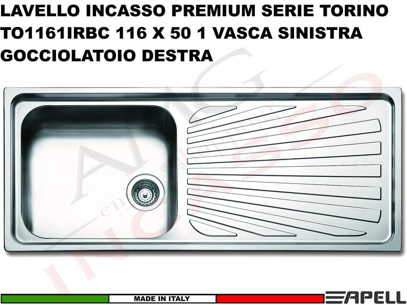 Lavello Apell Torino Acciaio Spazzolato cm.116x50 1V SX e Gocc.DX