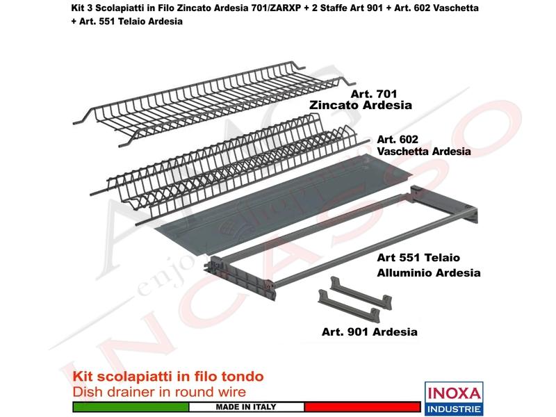 Kit Scolapiatti Zincato 90 701/90ZARP3 + 2 Staffe 901 + 1 Vaschetta 602 + 1 Telaio 502